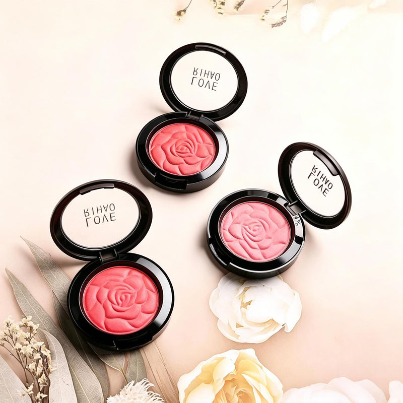 Rihao Love blush three rose embossed compacts with dried flower decoration